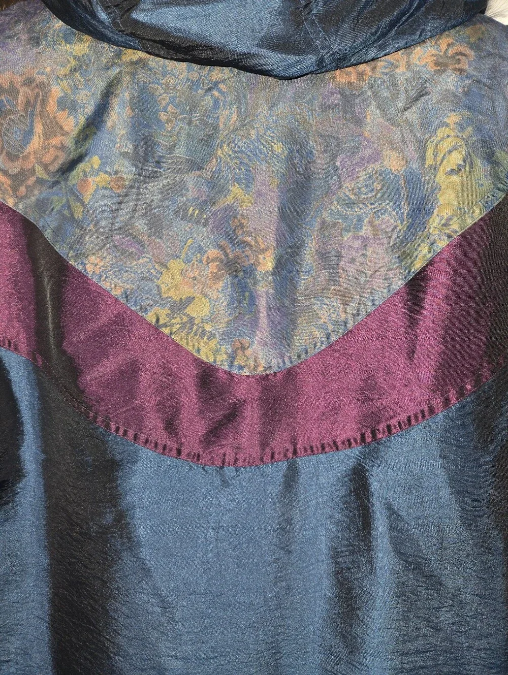 Cyclone Vintage 80s Long Puffer Iridescent Floral Colorblock Plush Hood Jacket 6